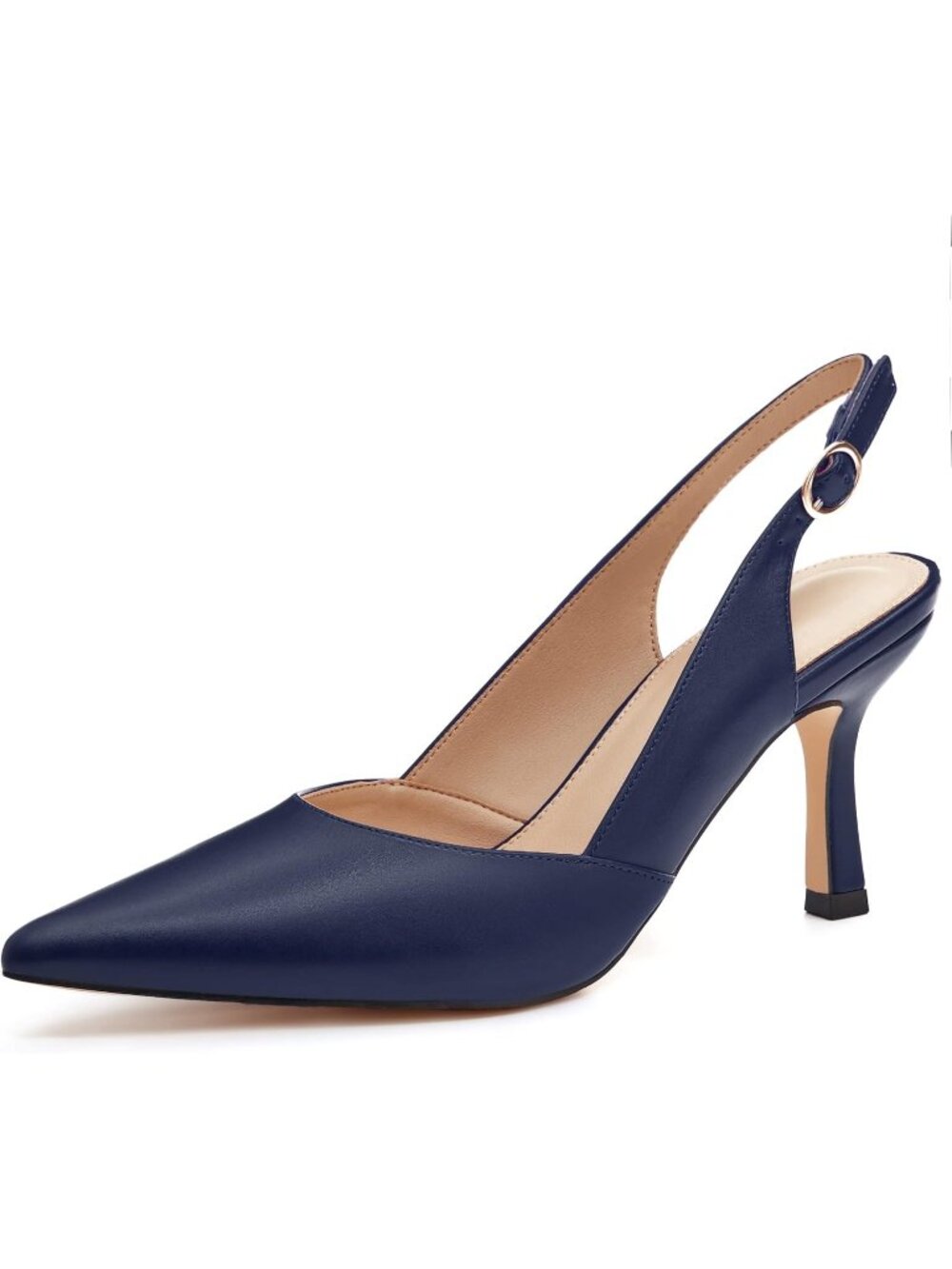 Women's Navy Closed Toe Faux Leather Slingback Kitten Heel Wedding Pumps Shoes